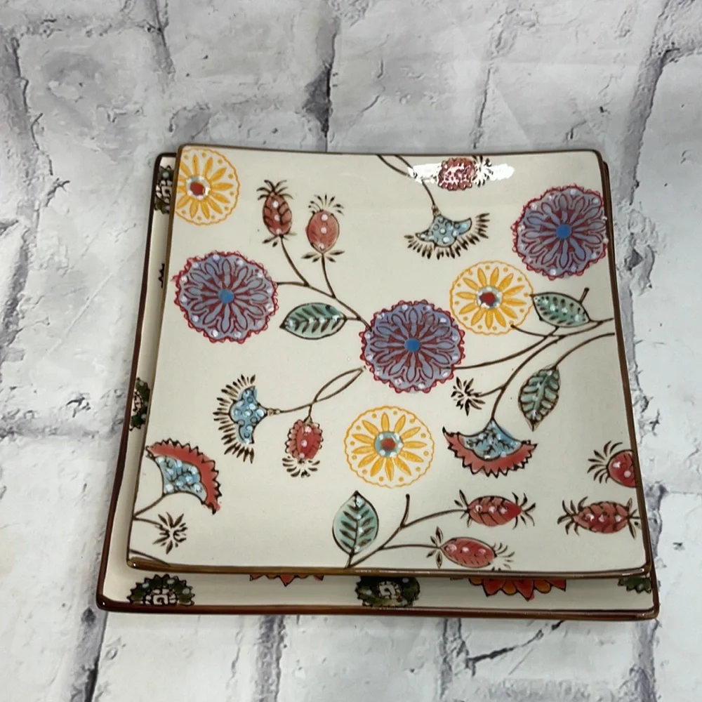 Signes Grimalt Square Plates Set of 2 Bohemian Print Decorative Serving Painted